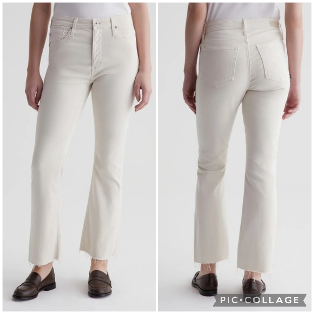 AG Adriano Goldschmied High Rise Raw Hem Farrah Boot Crop Jeans Opal Stone